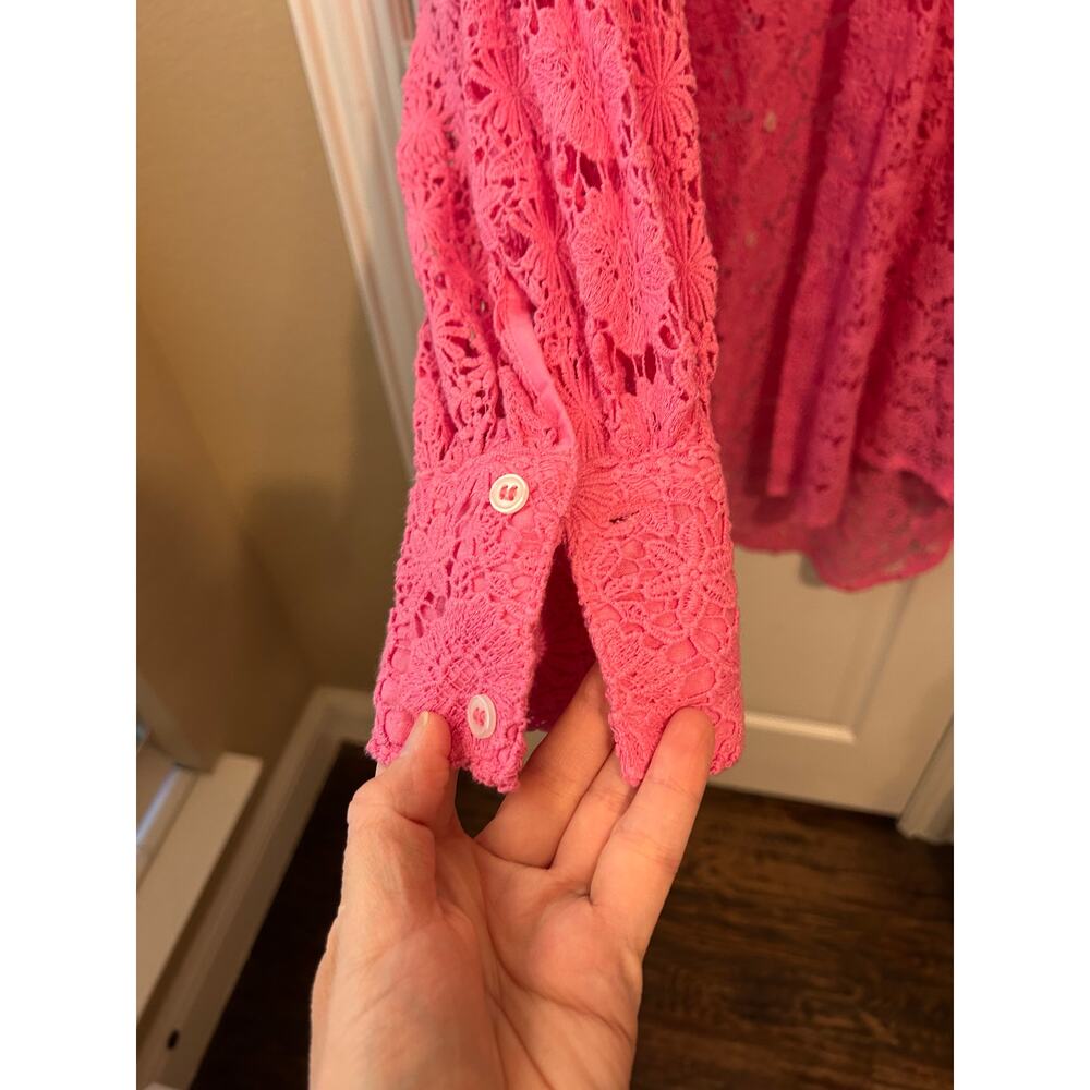Mille XL High Low Cover Up Hot Pink Lacy Cotton - Picture 4 of 7